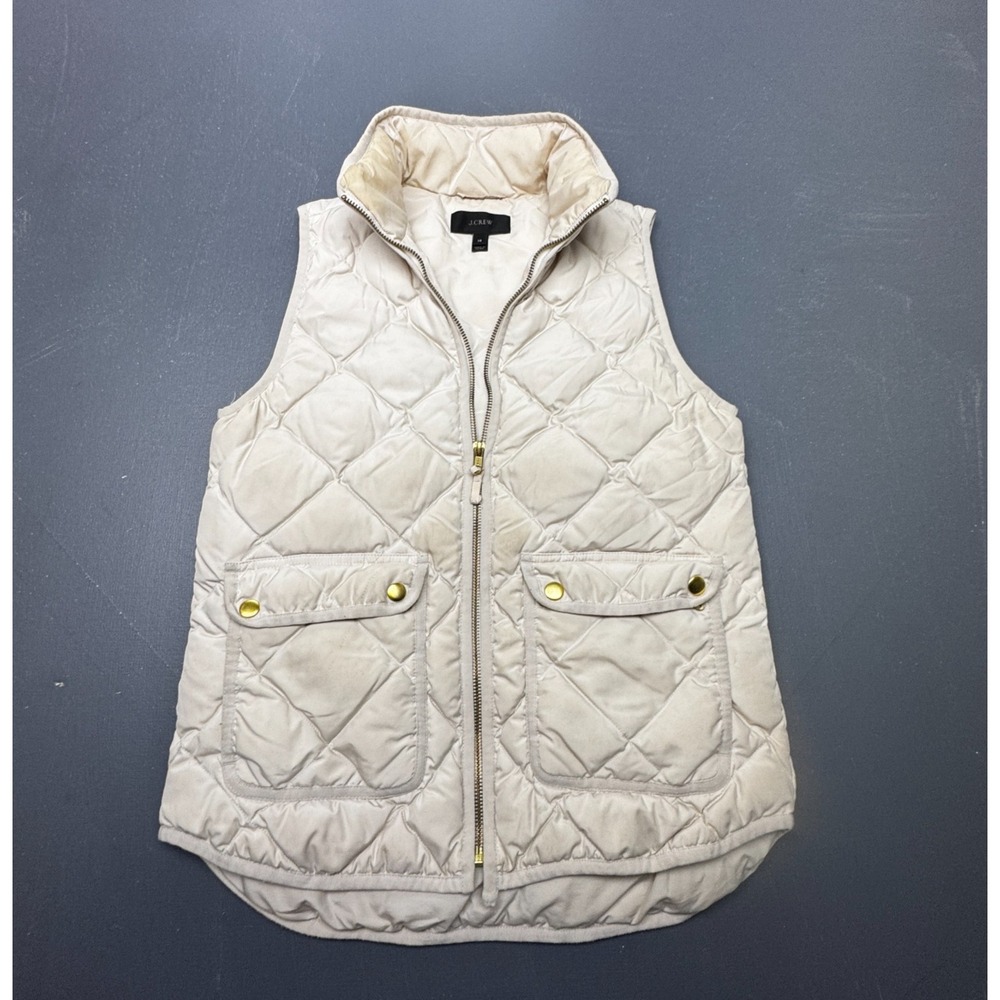J.Crew Womens XS Cream Diamond Quilted Down Puffer Vest Full Zip Pockets Outdoor